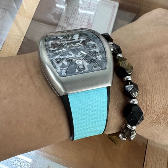 26mm, 29mm Nylon Grain Tiffany Blue FKM Rubber Watch Strap For