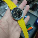 20mm, 21mm, 22mm Pilot Style Yellow FKM Rubber Watch Strap For IWC, Semi Square Tail, Quick Release Spring Bars