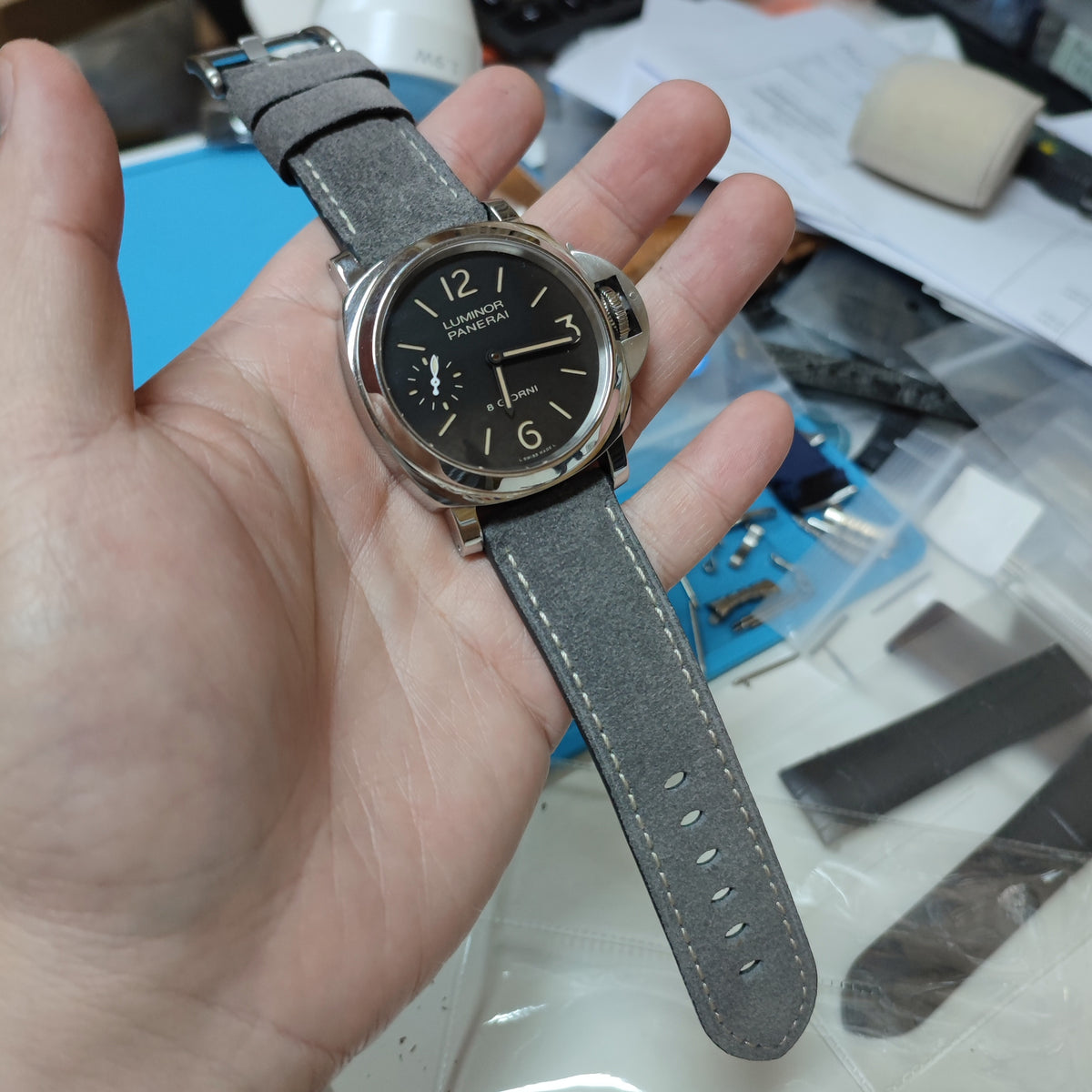 24mm, 26mm Lead Grey Suede Leather Watch Strap For Panerai, Two