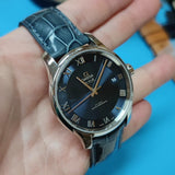 20mm, 21mm, 22mm Aegean Blue Alligator Leather Watch Strap For Omega