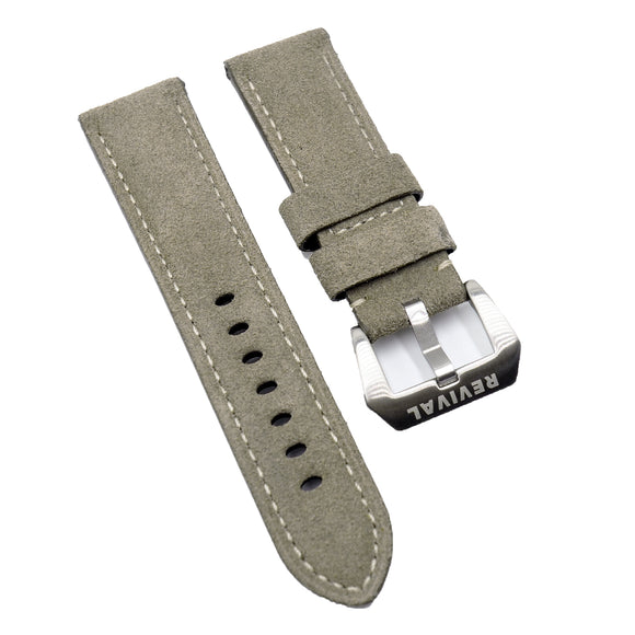 24mm, 26mm Rhinoceros Grey Suede Leather Watch Strap For Panerai, Two Length Size