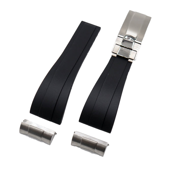 22mm Straight End Black Rubber Watch Strap and End link For Tudor Black Bay 41mm