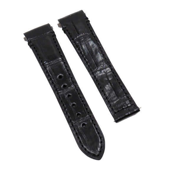 18mm, 21mm Black Alligator Leather Watch Strap For Cartier Santos Model, Quick Switch System, New Clasp Version