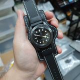 20mm, 22mm Black Matte Calf Leather Bund Watch Strap