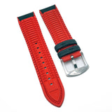 20mm, 21mm, 22mm, 23mm, 24mm Hybrid Black Fiber Red Rubber Watch Strap