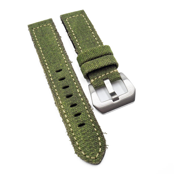 20mm, 22mm, 24mm Military Style Army Green Canvas Watch Strap, Both Sides in Canvas