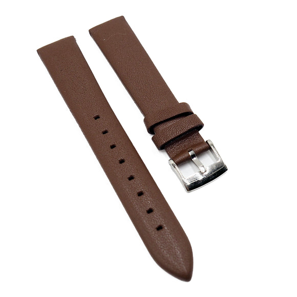 14mm, 16mm Brown Calf Leather Watch Strap, No Stitching