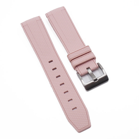 20mm Curved End Nylon Grain Pink Rubber Watch Strap For Rolex, Omega and MoonSwatch