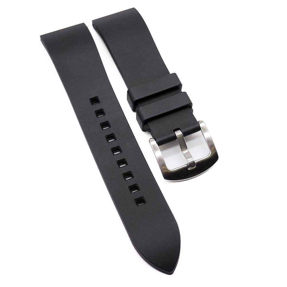 18mm, 20mm, 22mm, 24mm Straight End Black FKM Rubber Watch Strap, Quick Release Spring Bars 24mm