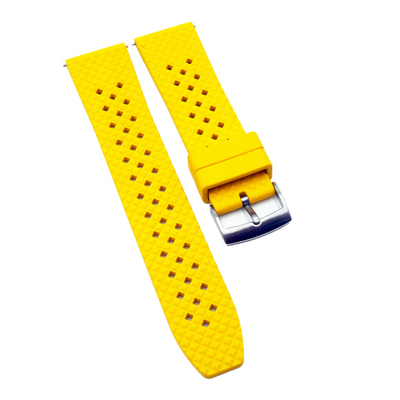 18mm, 20mm, 22mm Mini Rhombus Pattern Yellow Straight End FKM Rubber Watch Strap, Quick Release Spring Bars