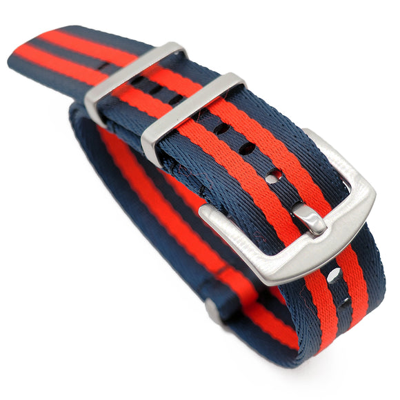 20mm, 22mm Nato Style Multi Color in Double Lines Seat Belt Nylon Watch Strap, Navy Blue & Red