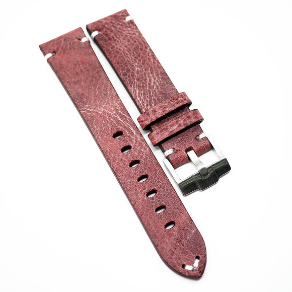 20mm Vintage Style Cerise Pink Marble Pattern Italian Calf Leather Watch Strap