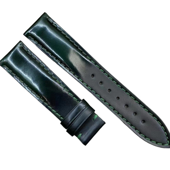 18mm, 20mm, 22mm Gradient Green & Black Cordovan Leather Watch Strap