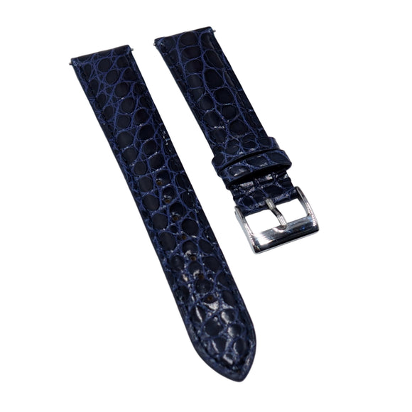 18mm, 19mm, 20mm, 21mm, 22mm Blue Alligator Leather Watch Strap, Small Scale Pattern