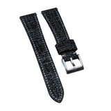 18mm, 19mm, 20mm Black / White Jeans Grain Calf Leather Slim Watch Strap, Quick Release