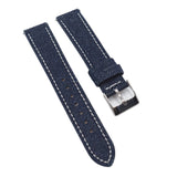 18mm, 19mm, 20mm Blue Denim Watch Strap, White Stitching, Quick Release Spring Bars