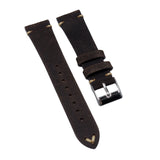 18mm, 19mm, 20mm Vintage Style Brown Waxed Suede Leather Watch Strap