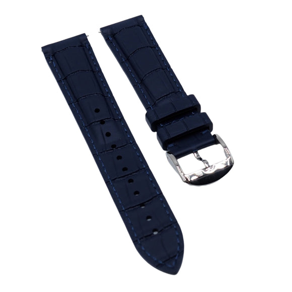 18mm, 20mm, 21mm, 22mm, 24mm Blue Alligator-Embossed Rubber Watch Strap, Quick Release Spring Bars