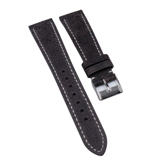 18mm, 20mm Anchor Gray Camel Leather Slim Watch Strap, White Stitching