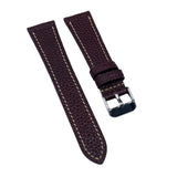 18mm, 20mm Mahogany Red Litchi Grain Calf Leather Watch Strap, Cream Stitching
