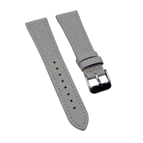 18mm, 20mm Rhino Gray Litchi Grain Calf Leather Watch Strap, Cream Stitching