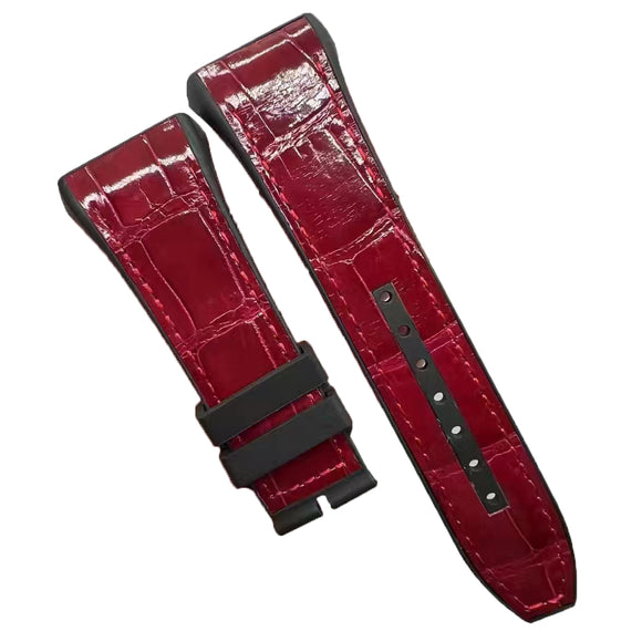26mm, 29mm Hybrid Red Alligator Leather Black Rubber Watch Strap For Franck Muller Vanguard