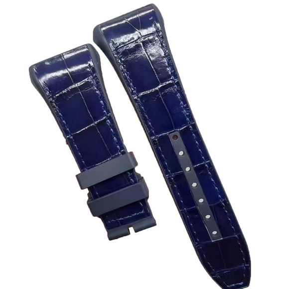 26mm, 29mm Hybrid Blue Alligator Leather Black Rubber Watch Strap For Franck Muller Vanguard