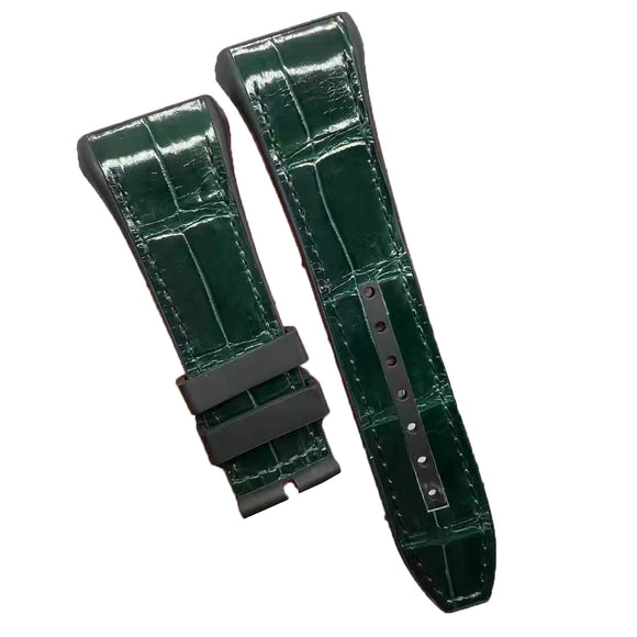 26mm, 29mm Hybrid Dark Green Alligator Leather Black Rubber Watch Strap For Franck Muller Vanguard