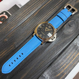 24mm, 26mm Sky Blue Saffiano Leather Watch Strap For Panerai, Two Length Size