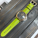 24mm, 26mm Grass Green Saffiano Leather Watch Strap For Panerai, Two Length Size