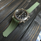 20mm, 22mm Curved End Army Green FKM Rubber Watch Strap For Tudor Black Bay 41 / BB58 / BB54