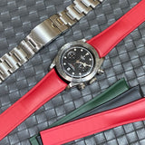 20mm, 22mm Curved End Red FKM Rubber CTS Watch Strap, Quick Release Spring Bars