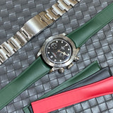 20mm, 22mm Curved End Blackish Green FKM Rubber CTS Watch Strap, Quick Release Spring Bars
