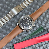 20mm, 22mm Curved End Brown FKM Rubber CTS Watch Strap, Quick Release Spring Bars