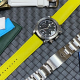 20mm, 22mm Omega Style Sailcloth Texture Yellow FKM Rubber Watch Strap, Quick Release Spring Bars