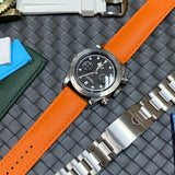 20mm, 22mm Omega Style Sailcloth Texture Orange FKM Rubber Watch Strap, Quick Release Spring Bars