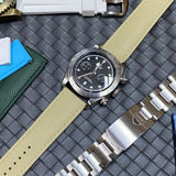 20mm, 22mm Omega Style Sailcloth Texture Khaki FKM Rubber Watch Strap, Quick Release Spring Bars