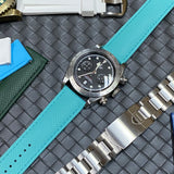 20mm, 22mm Omega Style Sailcloth Texture Tiffany Blue FKM Rubber Watch Strap, Quick Release Spring Bars
