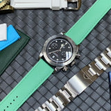 20mm, 22mm Omega Style Sailcloth Texture Indian Ocean Green FKM Rubber Watch Strap, Quick Release Spring Bars
