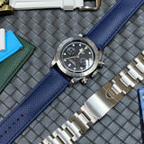 20mm, 22mm Omega Style Sailcloth Texture Navy Blue FKM Rubber Watch Strap, Quick Release Spring Bars