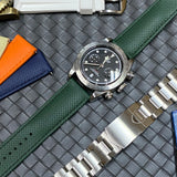 20mm, 22mm Omega Style Sailcloth Texture Blackish Green FKM Rubber Watch Strap, Quick Release Spring Bars