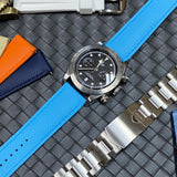 20mm, 22mm Omega Style Sailcloth Texture Sky Blue FKM Rubber Watch Strap, Quick Release Spring Bars