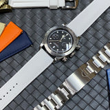 20mm, 22mm Omega Style Sailcloth Texture White FKM Rubber Watch Strap, Quick Release Spring Bars
