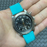 20mm, 22mm Mosaic Pattern Tiffany Blue FKM Rubber Watch Strap, Quick Release Spring Bars