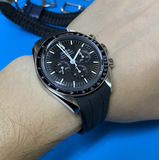 20mm, 21mm Black Curved End FKM Rubber Watch Strap For Omega Speedmaster Moonwatch Professional and Dark Side of the Moon