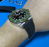 【GM】 20mm, 21mm Straight End Black Vulcanized FKM Rubber Watch Strap For Rolex, Steel Inside