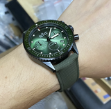 19mm, 21mm, 23mm Nylon Grain Army Green FKM Rubber Slim Watch Strap, Quick Release Spring Bars