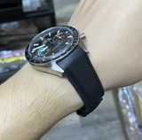 20mm, 22mm Curved End Black FKM Rubber Watch Strap, Black Stitching For Omega