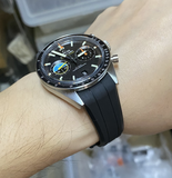 20mm, 21mm Black Curved End FKM Rubber Watch Strap For Omega Speedmaster Moonwatch Professional and Dark Side of the Moon