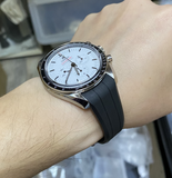 20mm, 21mm Black Curved End FKM Rubber Watch Strap For Omega Speedmaster Moonwatch Professional and Dark Side of the Moon